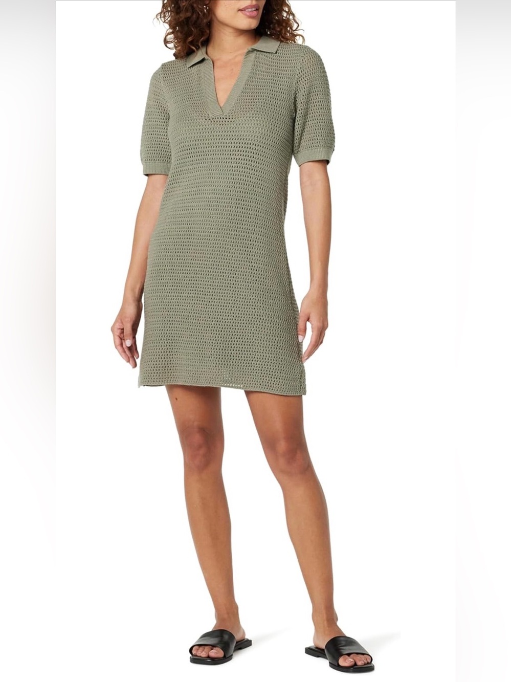 The Drop Melia Collared Crochet Mini Dress – Vetiver – Size Medium – NWT